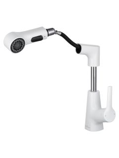 Смеситель для раковины Wonzon & Woghand WW-121B108-MW с выдвижным изливом белый матовый